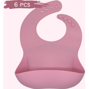 Set silicone slabbetjes roze - 6 stuks waterdichte baby slabbetjes - zachte slab met opvangbakje - Unisex slabbers