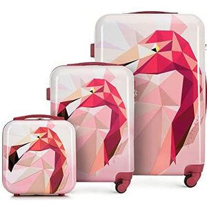 WITTCHEN Young Collectie Set 3 Koffers van ABS bedekt met een laag Polycarbonaat Telescopische handgreep Cijferslot Maat (S+M+Toilettas) Roze