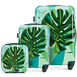 WITTCHEN Young Collectie Set 3 Koffers van ABS bedekt met een laag Polycarbonaat Telescopische handgreep Cijferslot Maat (S+M+Toilettas) Groen-blauw