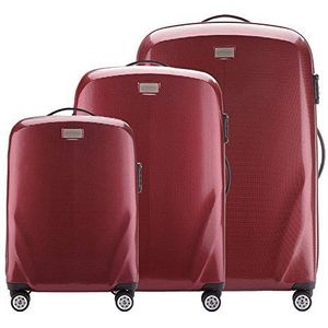 WITTCHEN PC Ultra Light Harde bagage Reiskoffer Trolley koffer Set van 3 koffers van Polycarbonaat Vier zwenkwielen TSA Slot Aluminium telescopische handgreep Maat (S+M+L) Donkerrood