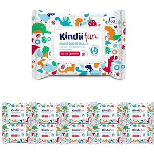 Kindii Fun Wet toiletpapier, afwasbaar, combinatie van nat papier en vochtige doek, reinigt, verfrist de intieme zone, kamille, aloë vera, pH-neutraal, 600 stuks, 10 x 60 stuks