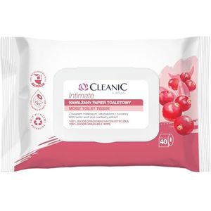 Cleanic Intimate nat toiletpapier, afwasbaar, combinatie van vochtig papier en vochtige doek, reinigt en verfrist de intieme zone, cranberry-extract en prebioticum, 40 stuks