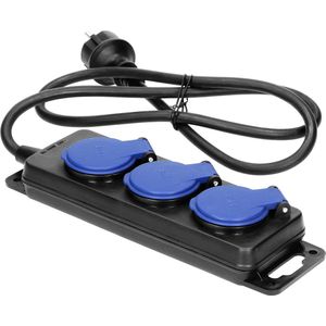 Stekkerdoos - Blauw/Zwart - Heavy-duty - 3-voudig - IP44 Stof & Spatwaterdicht - Kabellengte 3 meter