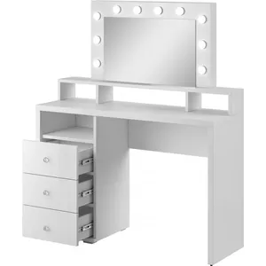 LEMROE Zwarte Kaptafel Met 2 Grote Lades En Kruk, Hollywood Make Uptafel Led Verlichting Slaapkamermeubilair
