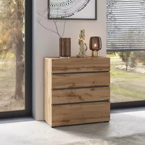 Ladekast Met 4 Laden, Houten Opbergmeubel, Gouden Handgreep En Poten 60 X 34 X 91 Cm