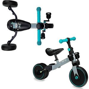 MoMi Loris Loopfiets - Driewieler - Balance Bike - geschikt vanaf 2 jaar - Grijs-Turquoise