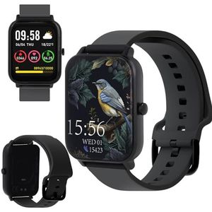 FOREVER Smartwatch, Smart Watch 1,7 inch, 240 x 280 px, fitnesstracker, horloges voor Android iOS, IP68 waterdicht, hartslagmeter, stappenteller, zwart, zwart.