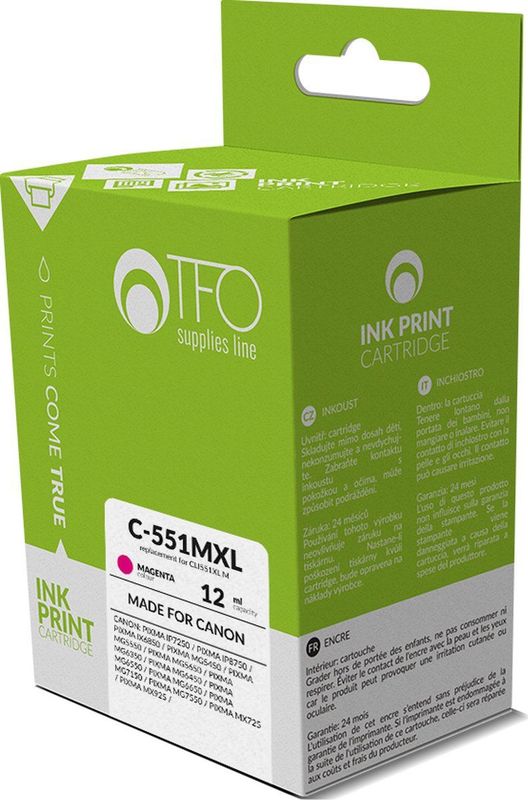Canon Inkt/Toner cartridge C-551MXL - Vervangt CLI551XL M - Rood/Roze - Geschikt voor Canon PIXMA iP7200, Canon PIXMA IP7210, Canon PIXMA IP7220, Canon PIXMA IP7230, Canon PIXMA IP7240, Canon PIXMA iP7250, Canon PIXMA iP8720, Canon PIXMA iP8750