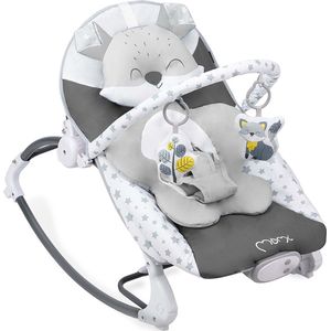 MoMi Luis Babyschommel tot 9 kg, 3-punts veiligheidsgordel, 3-voudig verstelbare rugleuning, metalen frame, antislip voeten, sensormodule + 2 speelgoed