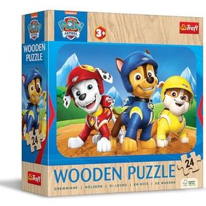 Trefl Houten puzzel: PAW Patrol, schattig hondenteam - 24 stukjes, houten puzzel, afgeronde randen, decoratief patroon op de achterkant, voor kinderen vanaf 3 jaar