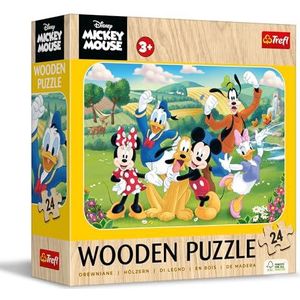 Trefl - Houten puzzel: Disney, Mickey Mouse en vrienden - 24 stukjes, houten puzzel, decoratief motief op de achterkant, voor kinderen vanaf 3 jaar