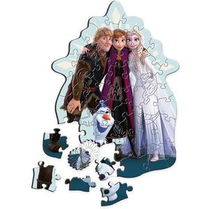 Trefl – Houten puzzels: Frozen, Geliefd Bevroren Land - 50 stukjes, Gevormde Wooden Puzzle legpuzzel, Onregelmatige vormen, 10 figuurtjes, voor kinderen vanaf 5 jaar