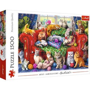 Trefl - Kittens op de Bank - puzzel 1500 Stukjes - Katten, Moderne doe-Puzzel, Creatief Amusement, Plezier, Klassieke Puzzels met Dieren, voor Volwassenen en Kinderen vanaf 12 jaar