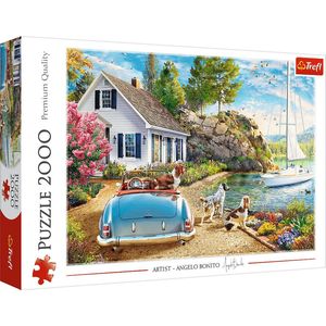 Trefl - Vakantiepoort - Puzzel 2000 stukjes - Honden, Zomer, Zeilboot, Moderne DIY Puzzel, Creatief Entertainment, Leuk, Klassieke Puzzels met Dieren, voor Volwassenen en Kinderen vanaf 12 Jaar
