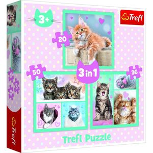 Trefl - Schattige Huisdieren - 3-in-1 Puzzels, 3 Puzzels, van 20 tot 50 stukjes - Kleurrijke Puzzels met Dieren, Katten, Collage Verschillende Moeilijkheidsgraden, Creatief, voor Kinderen vanaf 3 jaar