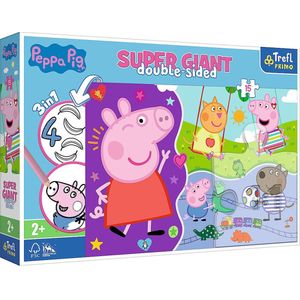 Trefl Primo - Peppa Pig, Ontmoet Het Gelukkige Peppa Pig - 3In1: Puzzel Van 15 Zeer Grote Elementen, Kleurboek, Spel Met Kleurelementen, Puzzel Met Sprookjeshelden, Leuk Voor Kinderen Vanaf 2 Jaar