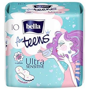 Bella For Teens Ultra Binden Sensitive: Ultradun binden voor tieners, 1 stuk (1 x 10 stuks), met vleugels zonder geur