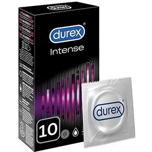 Durex Intense Condooms – geribbelde en genopte condooms met stimulatiegel voor intensieve bevrediging van de vrouw – condoom met gel bekleed – 10 stuks (1 stuk)