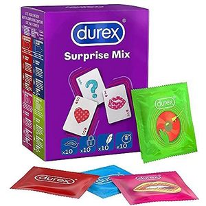 Durex Condooms - 40 Stuks - Surprise Me Mix - 10x Pleasure Me - 10x Thin Feel - 10x Tickle Me - 10x Extra Safe – Discreet en Stevig Verpakt - Hoge kwantumkorting