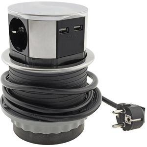 MaxTrack 3-voudige stekkerdoos met schakelaar en 2x USB - zwart - 1 5