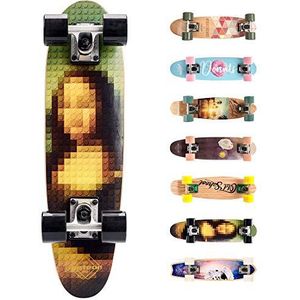 Compleet Retro Houten Skateboard - Ideaal voor Kinderen en Tieners - Jongens en Meisjes - Miniboard met Print - Cruiser board (MONA)