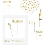 PartyDeco foto prop set Best Wedding - goud/wit - 13-delig - met frame - photobooth - Bruiloft