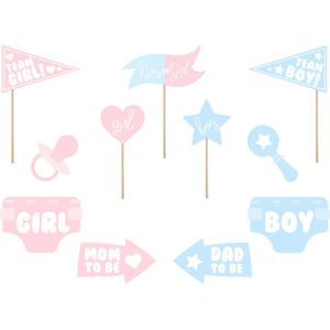 PartyDeco gender reveal foto prop set - 11-delig - babyshower thema feest - photo booth
