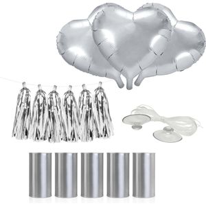 PartyDeco trouwauto decoratie pakket - Bruiloft - zilver - just married/pas getrouwd