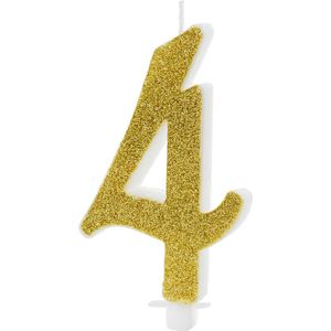 Partydeco - Verjaardagskaars 4 Glitter Goud