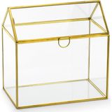 PartyDeco Enveloppendoos goud huisje - bruiloft - goud - glas/metaal - 13 x 21 cm