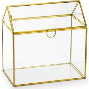 PartyDeco Enveloppendoos goud huisje - bruiloft - goud - glas/metaal - 13 x 21 cm