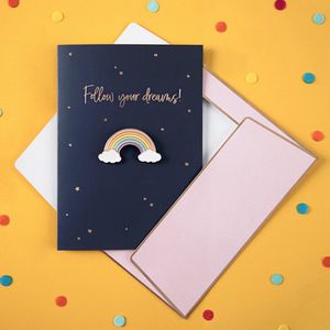 Partydeco - Wenskaart - Rainbow met speld