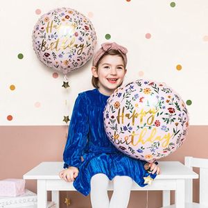 Helium Ballon Happy Birthday Bloemen Roze Leeg 45cm