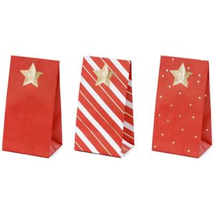 Adventkalender - Tasjes Rood - Set van 24 Papieren Zakjes met Stickers