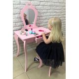 Roze kaptafel - met spiegel en krukje - 80x40x135 cm
