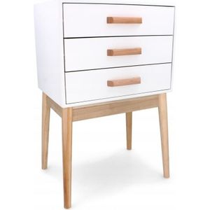 Ladekast - 3 lades - houten poten - 43x30x68 cm - wit