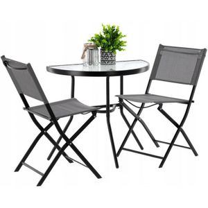 Garden Line - bistroset - maantafel - klapbare stoelen - grijs