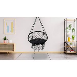 Hang- en schommelstoel - Barcelona editie - 1 kussen - 180 cm touw - zwart
