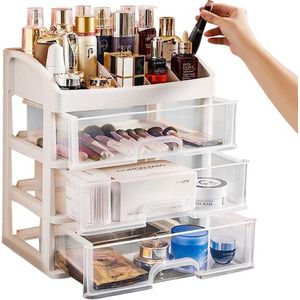 Soulima Cosmetica Organizer XL Deluxe - Make up Opbergbox - Wit -met 3 Laden en 6 opbergvakken - 27x23,5x16,5 cm