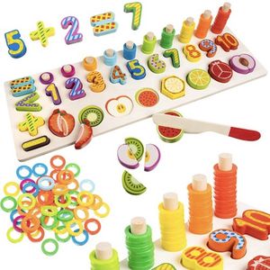 KRUZZEL Puzzelsorteerspel voor peuters, Montessori cijfers en fruit om te snijden, motoriekspeelgoed, hout 22607