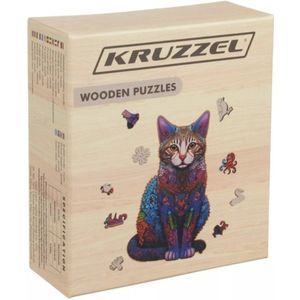 Kruzzel Houten Puzzel Kat - 130 Stukjes voor Creatief Speelplezier