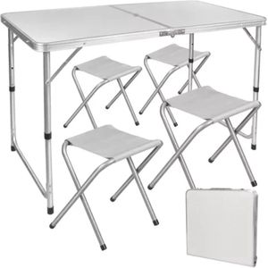 Inklapbare tafel en krukjes - campingtafel - met koffer - grijs