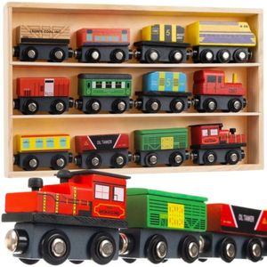 Houten spoorbaan set met organizer 3 locomotieven 9 wagons magneetspoorbaan Montessori 23522