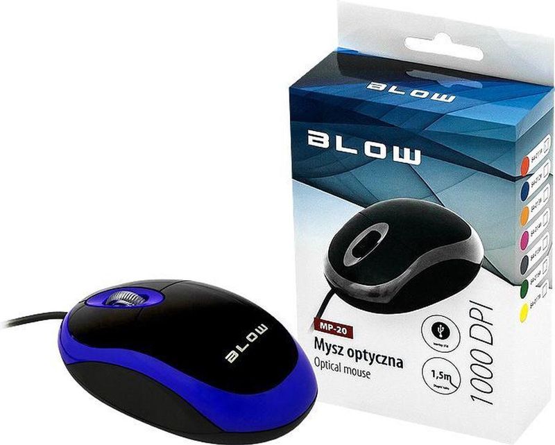 Optische, bedrade muis WIRED MP-20 BLOW USB 100DPI blauw