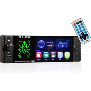 BLOW SPIDER - Autoradio - 4 Inch Touchscreen - Bluetooth - USB - RDS - RGB-Verlichting - Mirror Link - 1DIN - Ondersteuning Achteruitrijcamera