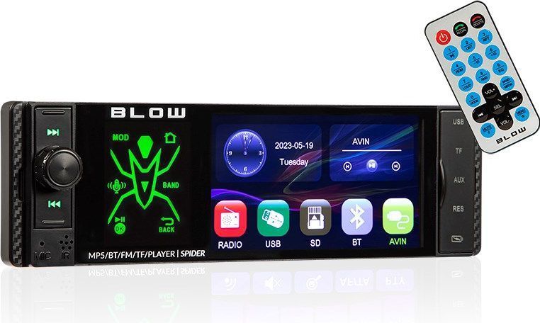 BLOW SPIDER - Autoradio - 4 Inch Touchscreen - Bluetooth - USB - RDS - RGB-Verlichting - Mirror Link - 1DIN - Ondersteuning Achteruitrijcamera