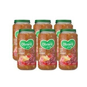 Olvarit Bruine Bonen Ham Aardappel - babyhapje voor baby's vanaf 12+ maanden - 6x250 gram babyvoeding in een maaltijdpotje