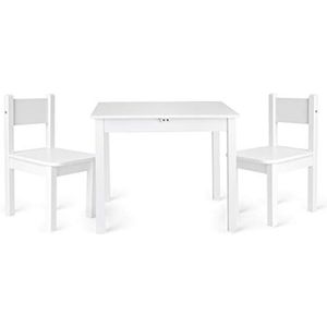 Leomark Kindertafel en 2 stoelen van hout - wit YETI - tafel kinderstoel voor kinderen, kinderzitgroep, tafelgarnituur, dim: 49 (H) cm