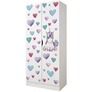 Leomark Wit functionele Houten Kast - Roma - kast, kinderkast, Scandinavische stijl, afmetingen: 70 x 42,5 x 161,5 cm (Hoogte) cm (eenhoorn)
