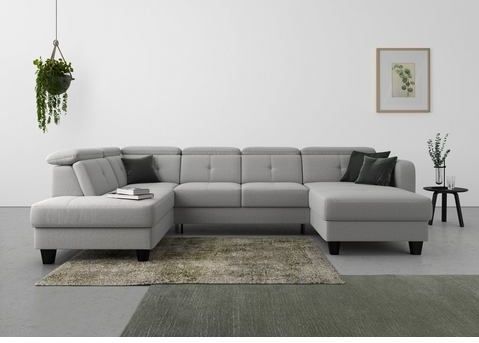 sit&more Wohnlandschaft "Belluci U-Form", Kopfteilverstellung und Federkern, wahlweise mit Bettfunktion